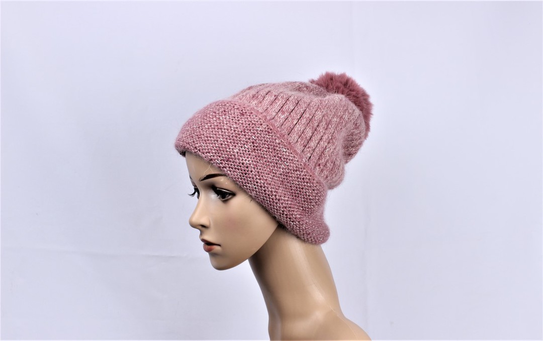 Head Start marle pompom cashmere fleece lined beanie pink STYLE : HS/4944PNK image 0